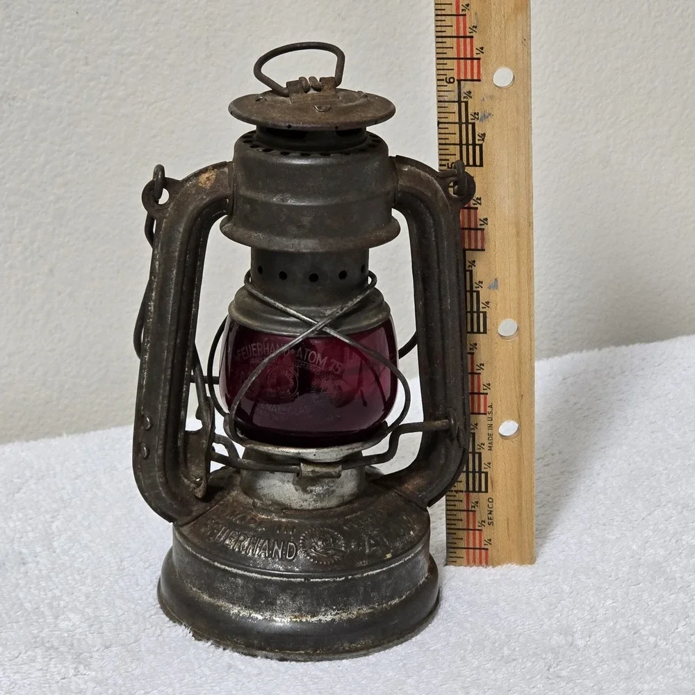 Feuerhand Atom 75 Storm Lantern Germany Schott Jena Ruby Red Jenaer Glas Antique